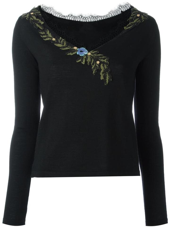 Alberta Ferretti Lace Insert Jumper, Women's, Size: 42, Black, Virgin Wool