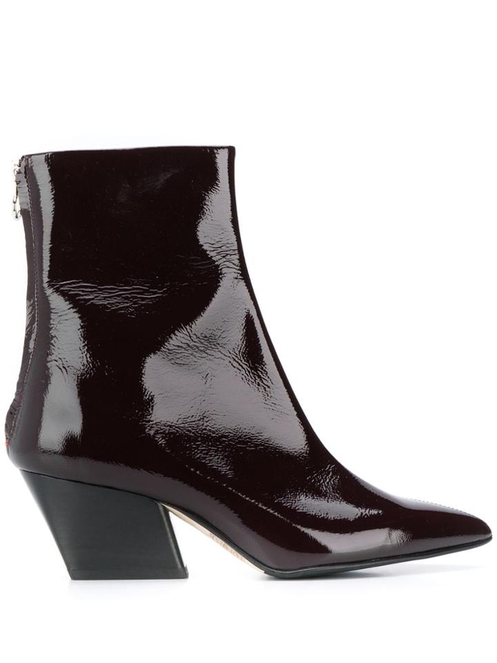 Aeyde Pointed Patent Ankle Boots - Red