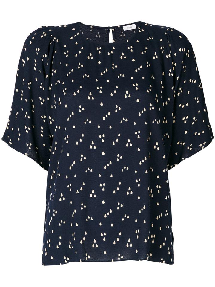 Closed Printed Short-sleeve Blouse - Blue