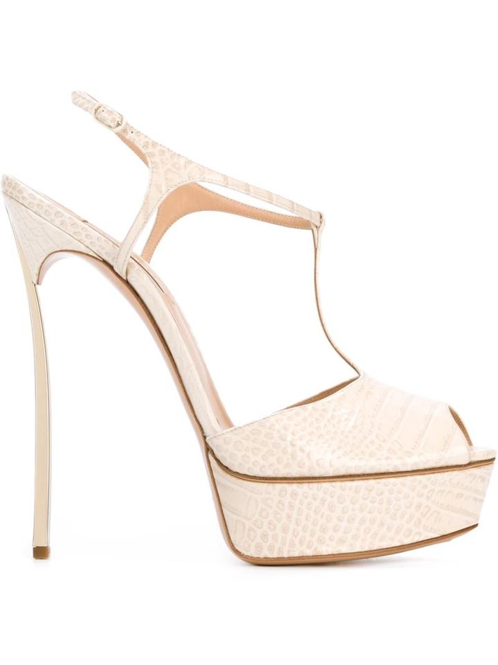 Casadei Peep Toe Platform Sandals, Women's, Size: 38.5, White, Leather