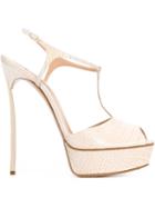 Casadei Peep Toe Platform Sandals, Women's, Size: 38.5, White, Leather