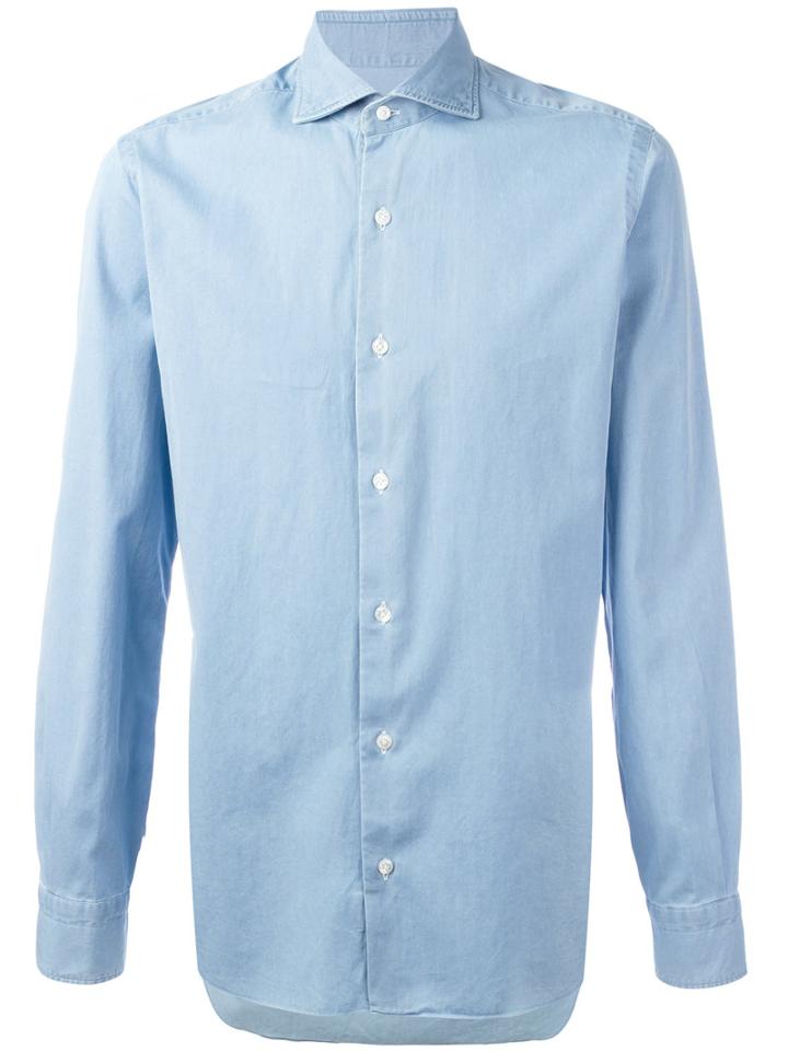 Barba - Pleated Cuff Shirt - Men - Cotton - 39, Blue, Cotton
