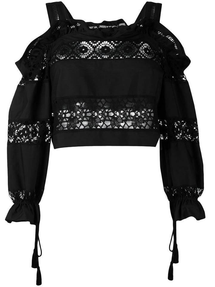Alberta Ferretti - Lace Detail Top - Women - Cotton/other Fibers - 40, Black, Cotton/other Fibers