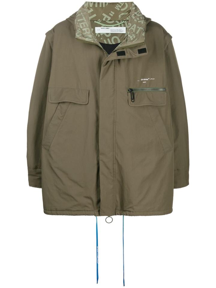 Off-white Oversized Hooded Coat - Green