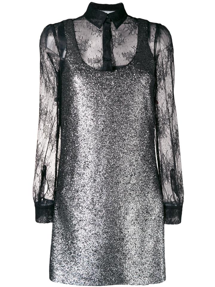 Boutique Moschino Lace-embroidered Mini Dress - Metallic