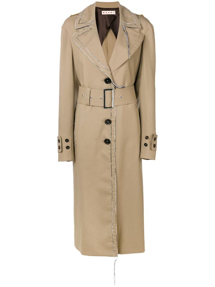 Marni Contrast Stitching Trench Coat - Brown