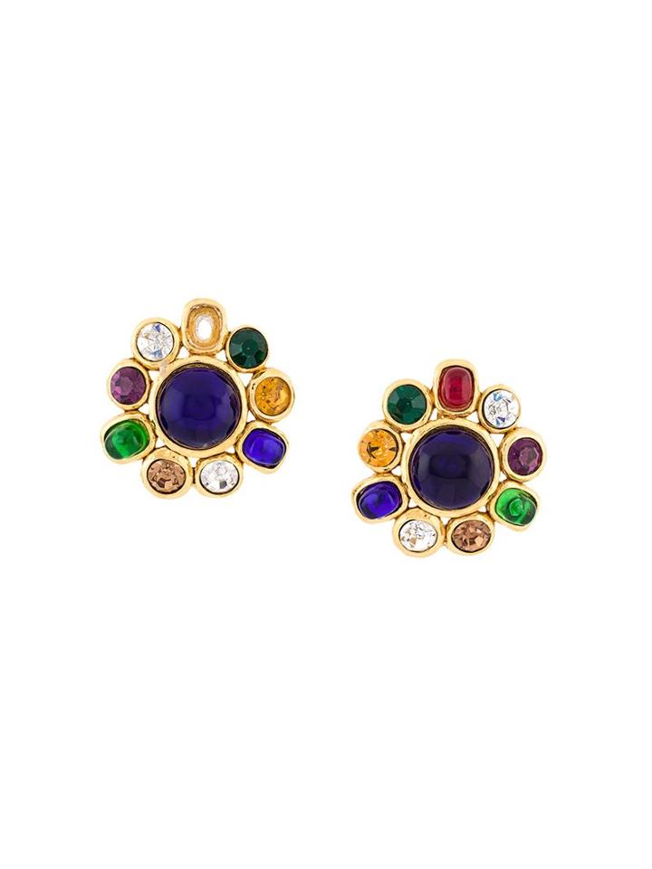 Chanel Vintage Poured Glass Clip-on Earrings, Women's, Yellow