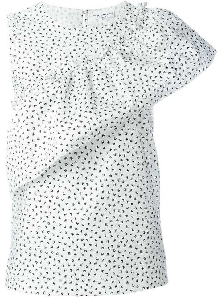 Sonia Rykiel Asymmetric Ruffle Swallow Print Tank Top