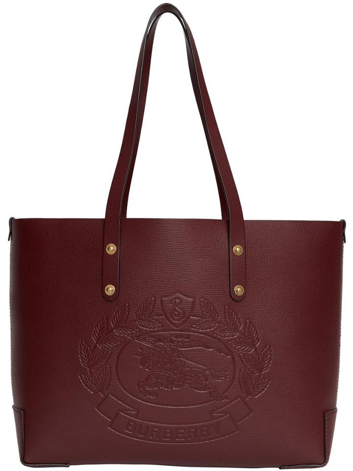 Burberry Small Embossed Crest Leather Tote - Red