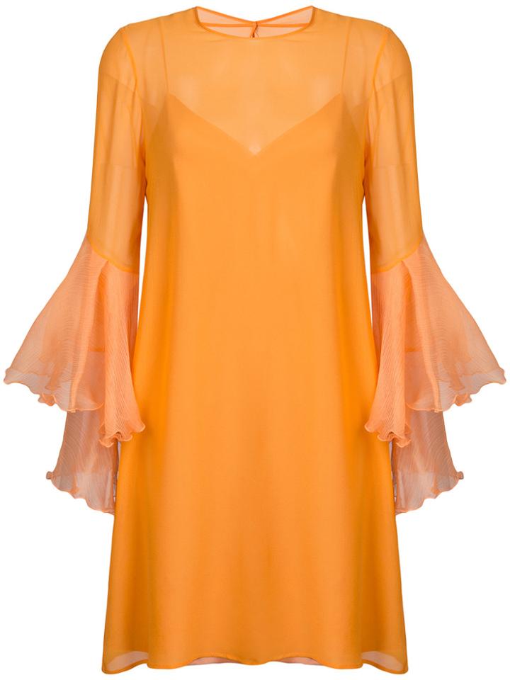 Galvan Trumpet Sleeve Dress - Yellow & Orange