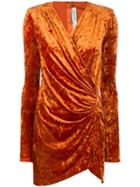 Off-white Velvet Wrap Dress - Orange