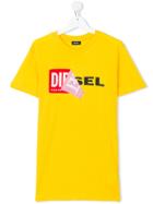 Diesel Kids Peel Off Logo T-shirt - Yellow & Orange