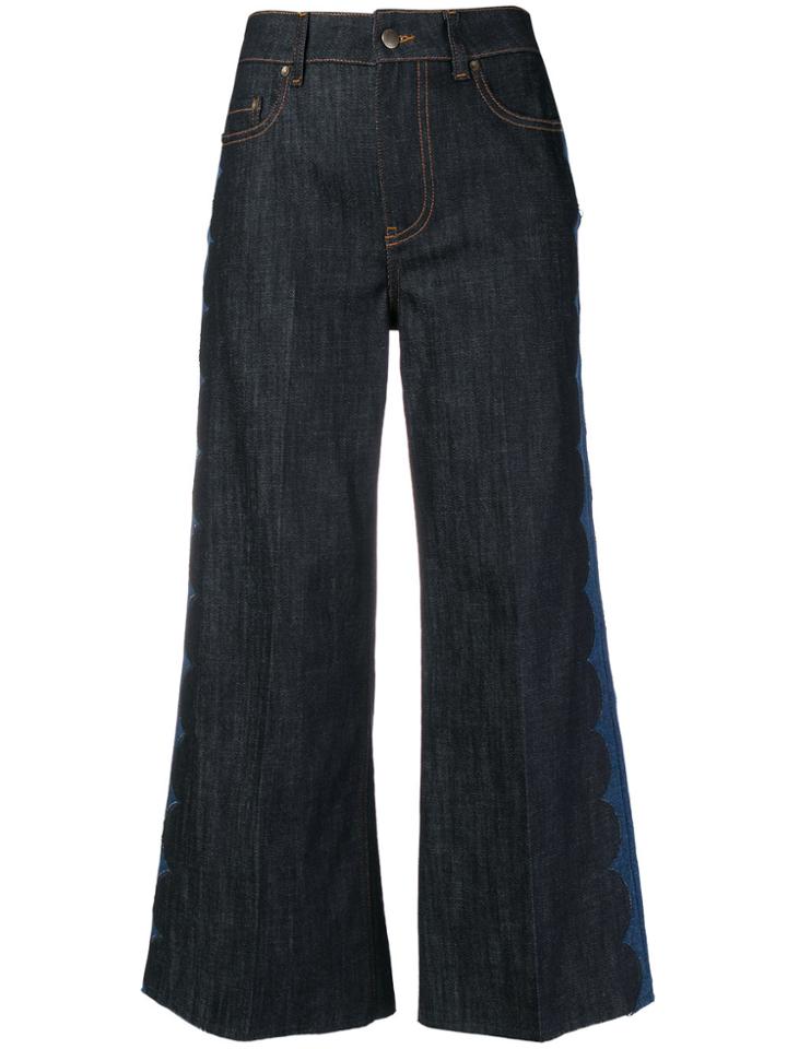 Red Valentino Printed Side Cropped Wide Leg Jeans - Blue