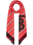Burberry Monogram Icon Stripe Wool Silk Large Square Scarf - Red