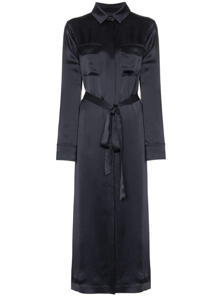 A Plan Application Tie-waist Satin Shirtdress - Blue