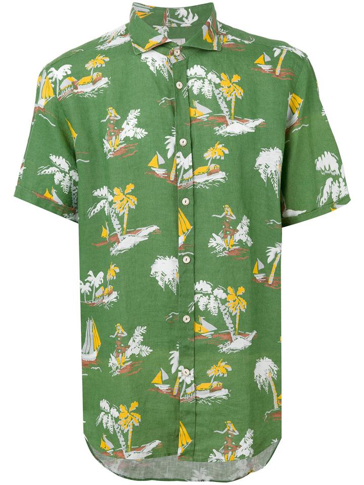 Drumohr - Printed Shirt - Men - Linen/flax - L, Green, Linen/flax