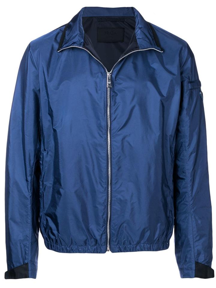 Prada Logo Patch Bomber Jacket - Blue