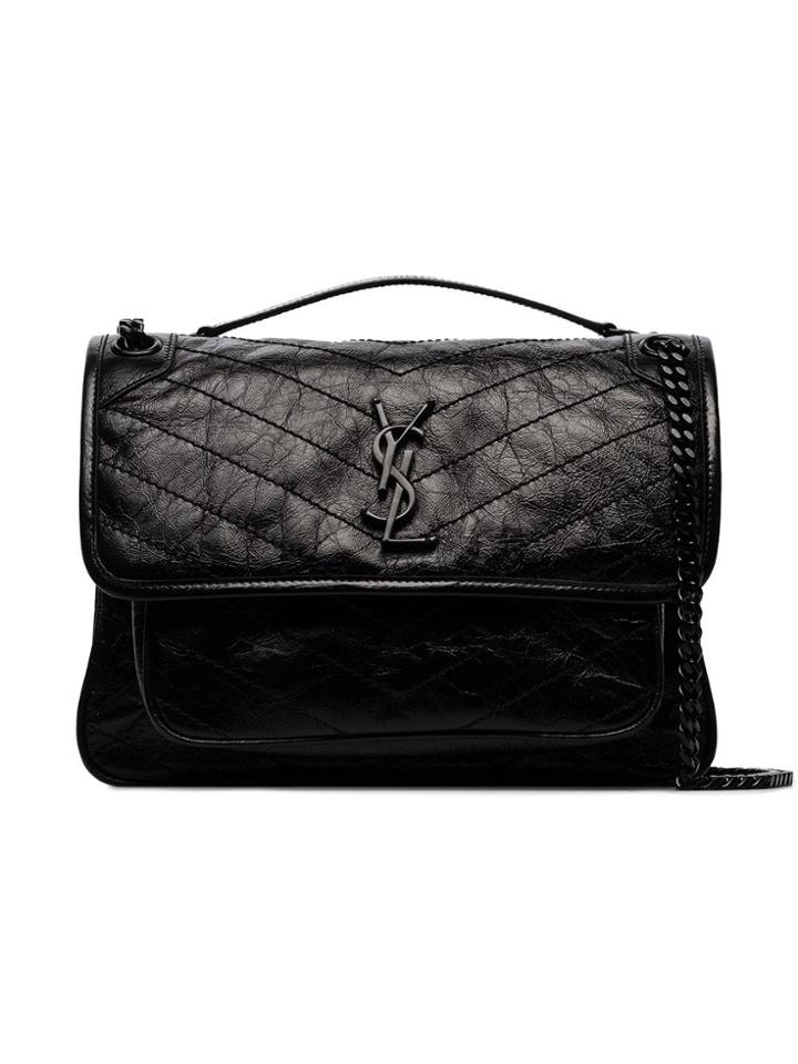 Saint Laurent Slp Niki M Tonal Logo W Blk Chn - Black