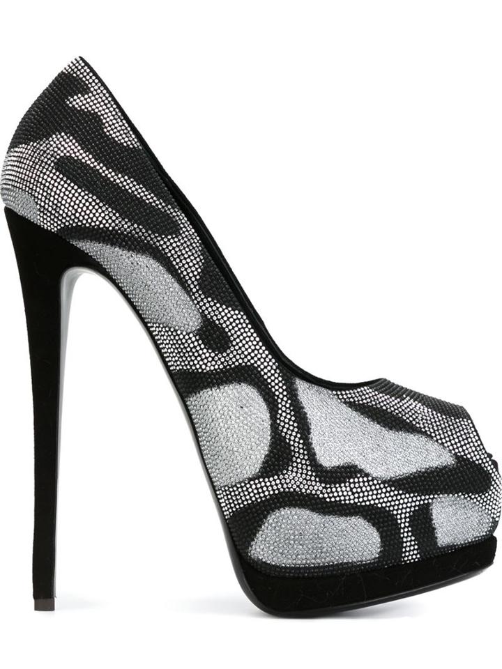 Giuseppe Zanotti Design Glitter Platform Pumps, Women's, Size: 37.5, Black, Leather/suede/metal Other
