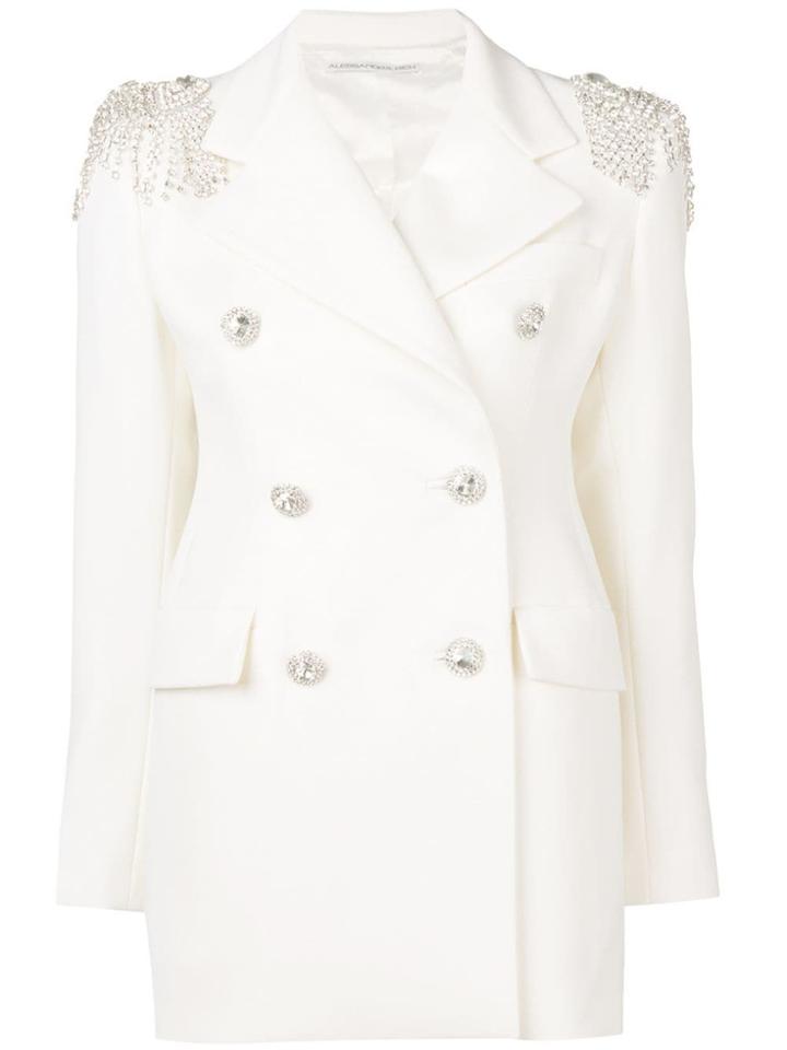 Alessandra Rich Crystal Embellished Double Breasted Jacket - White