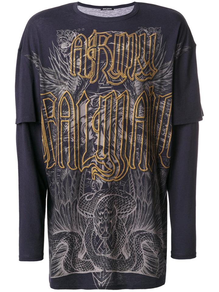 Balmain Balmain Army Print T-shirt - Blue