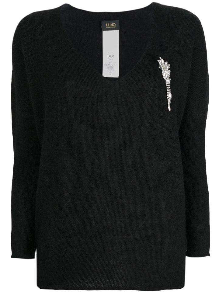 Liu Jo Embellished V-neck Jumper - Black