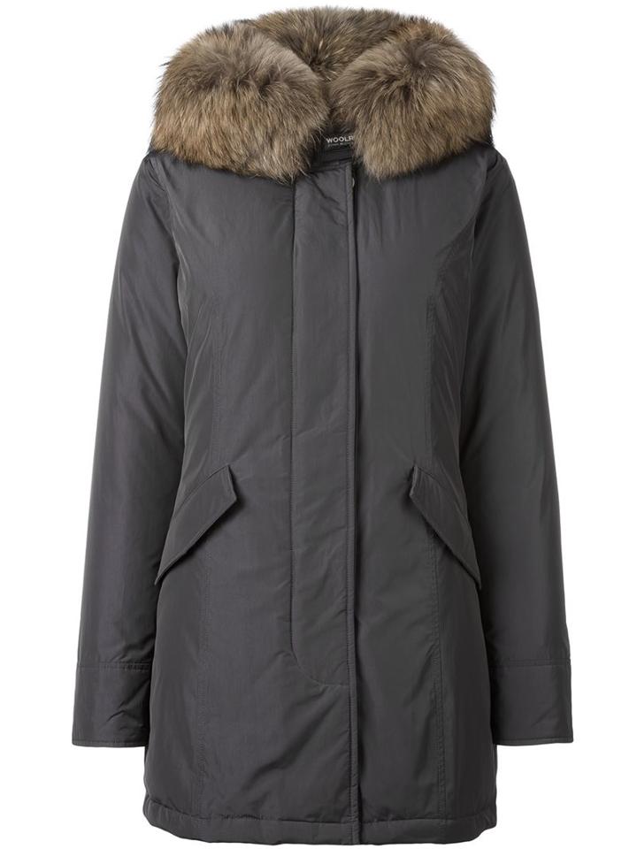 Woolrich Collar Detail Coat, Women's, Size: Small, Grey, Polyester/polyamide/feather Down