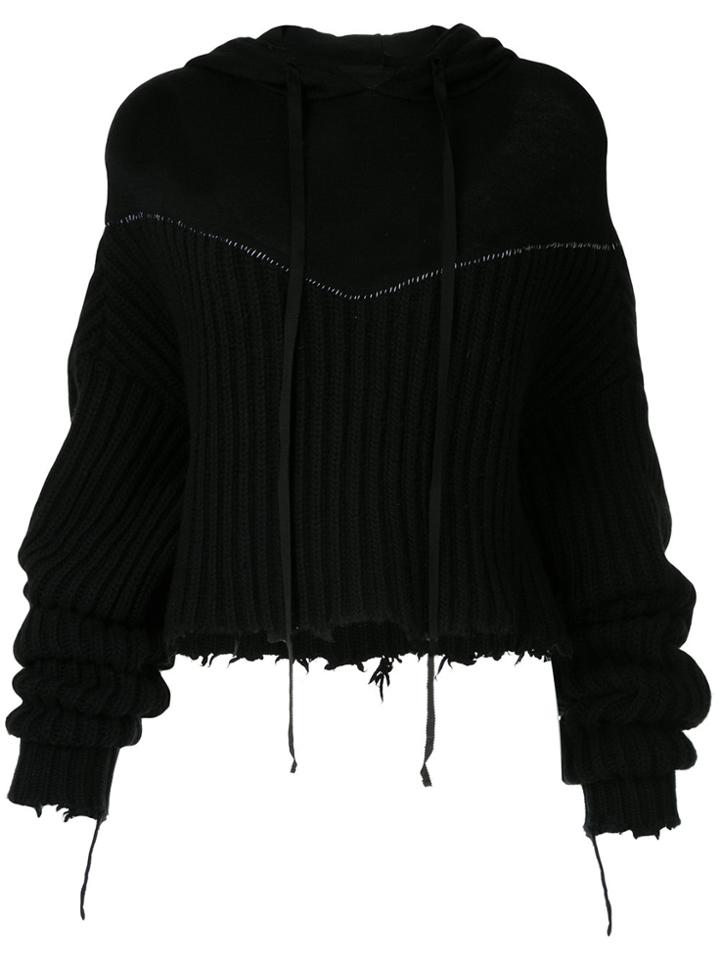 Unravel Project Oversized Sleeves Knitted Hoodie - Black