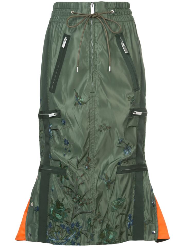 Sacai Floral Embroidered Drawstring Skirt - Green