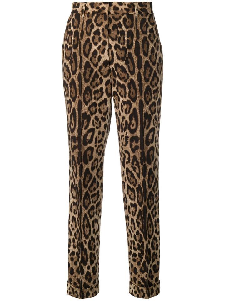 Dolce & Gabbana Side Band Leopard Print Trousers - Brown