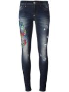 Philipp Plein Embellished Skull Skinny Jeans, Women's, Size: 25, Blue, Cotton/spandex/elastane/crystal