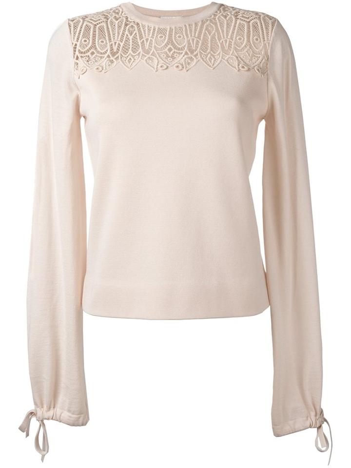 Chloé Guipure Insert Jumper, Women's, Size: Medium, Pink/purple, Silk/cotton/polyester/wool