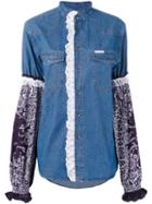 Forte Couture - Printed Sleeve Denim Shirt - Women - Cotton - 42, Blue, Cotton
