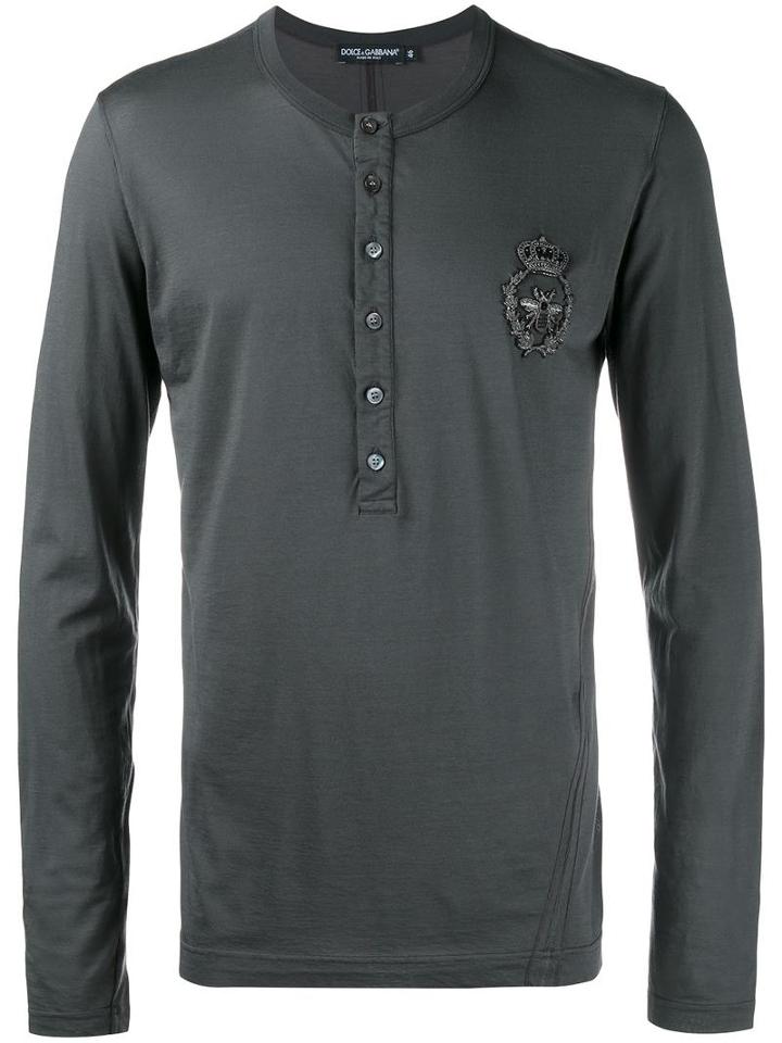 Dolce & Gabbana Bee & Crown Embellished T-shirt, Men's, Size: 52, Grey, Cotton/silk/copper/polyester
