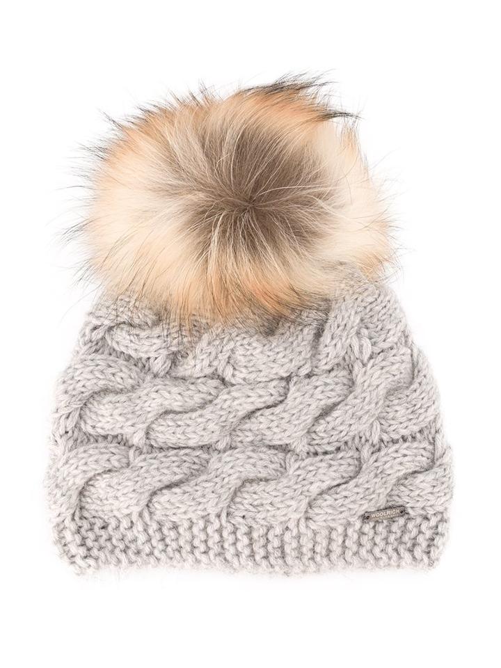 Woolrich Kids Fur Pom-pom Beanie, Girl's, Size: 54 Cm, Grey