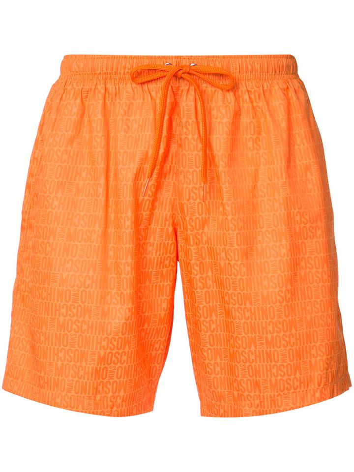 Moschino Logo Print Swim Shorts, Men's, Size: Large, Yellow/orange, Polyester