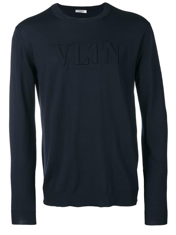 Valentino Logo Embossed Fine Knit Sweater - Blue
