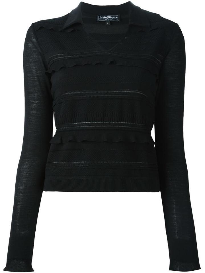 Salvatore Ferragamo V-neck Sweater, Women's, Size: Medium, Black, Virgin Wool/silk