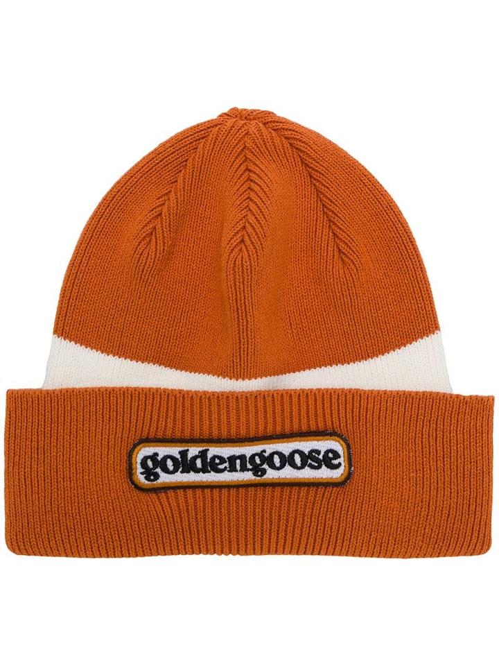 Golden Goose Logo Contrast Beanie Hat - Orange