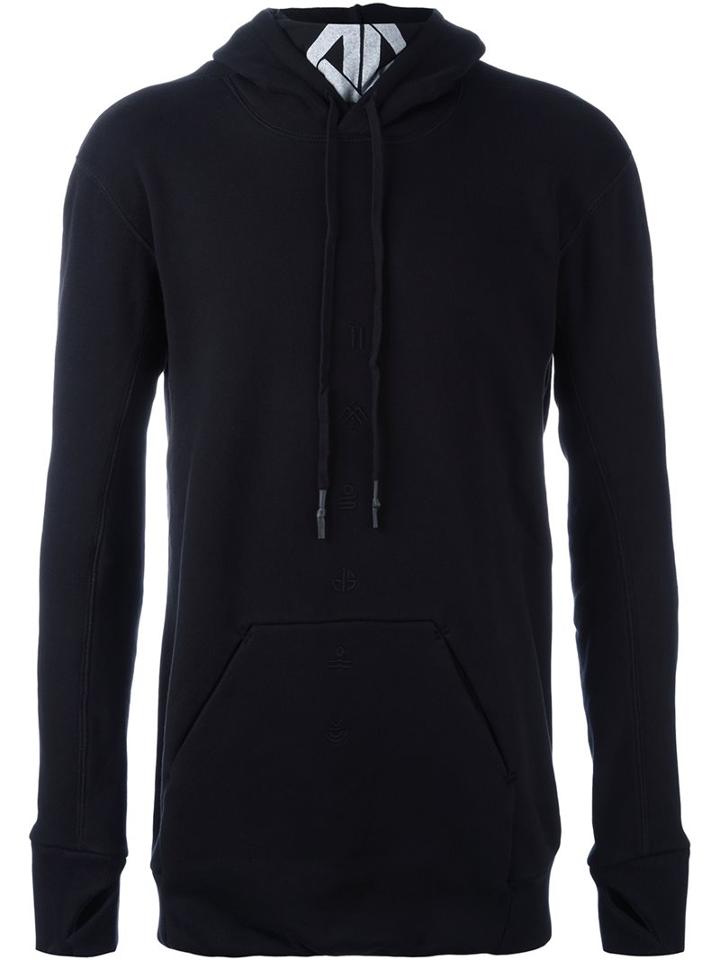 11 By Boris Bidjan Saberi Printed Neck Hoodie, Men's, Size: Medium, Black, Cotton