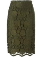 No21 Floral Lace Pencil Skirt, Women's, Size: 44, Green, Silk/polyester/acetate