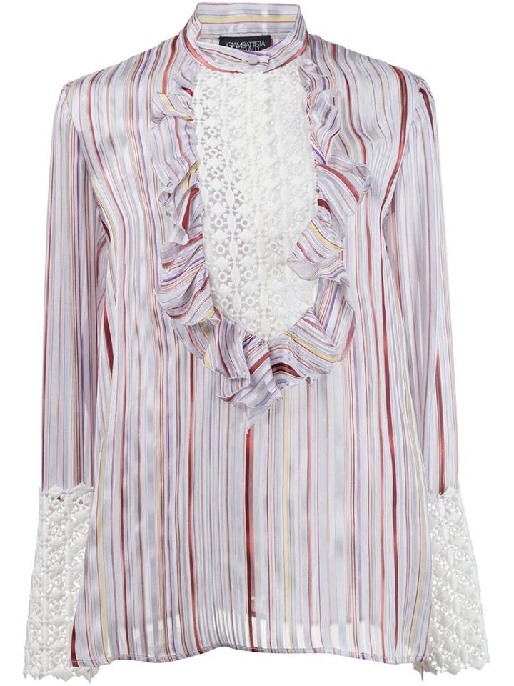 Giambattista Valli Striped Ruffled Blouse, Women's, Size: 42, Pink/purple, Silk/cotton/polyester