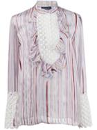 Giambattista Valli Striped Ruffled Blouse, Women's, Size: 42, Pink/purple, Silk/cotton/polyester