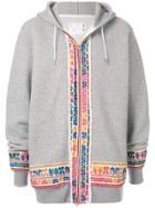 Sacai Embroidered Zipped Hoodie - Grey
