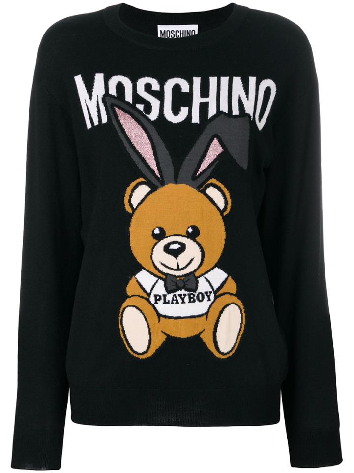 Moschino Playboy Toy Bear Intarsia Sweater - Black