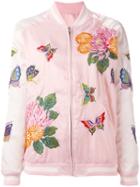 P.a.r.o.s.h. Floral Embroidery Bomber Jacket, Women's, Pink/purple, Polyester