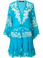 Roberto Cavalli Embroidered Ruffle Dress - Blue