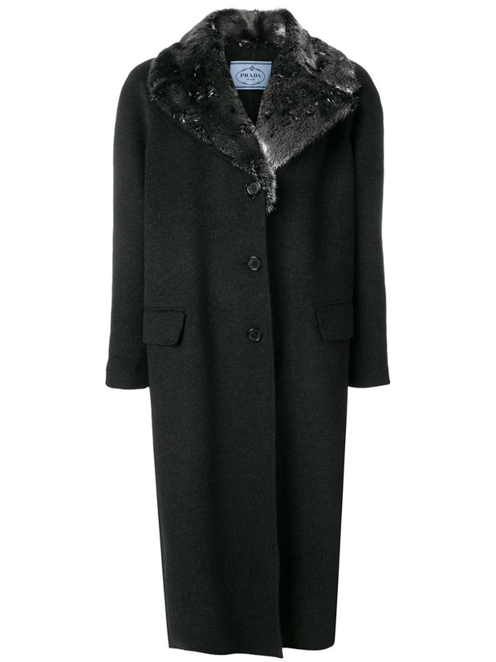 Prada Mink Collared Coat - Black