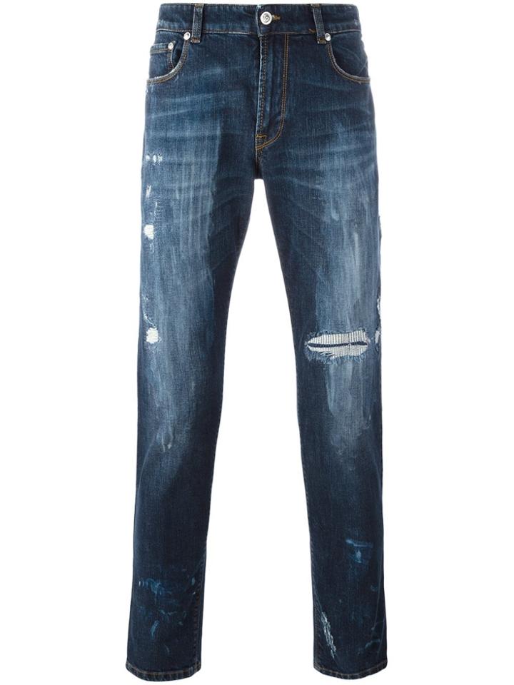 Versus Distressed Slim-fit Jeans - Blue