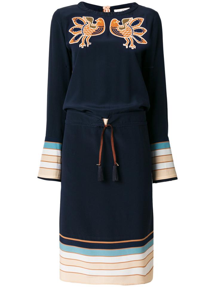 Antonia Zander Embroidered Bird Dress - Blue